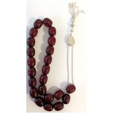 Κομπολόι από ασήμι 925 με χάντρες από κεχριμπάρι φατουράν χρώματος κερασιού (KOM12)